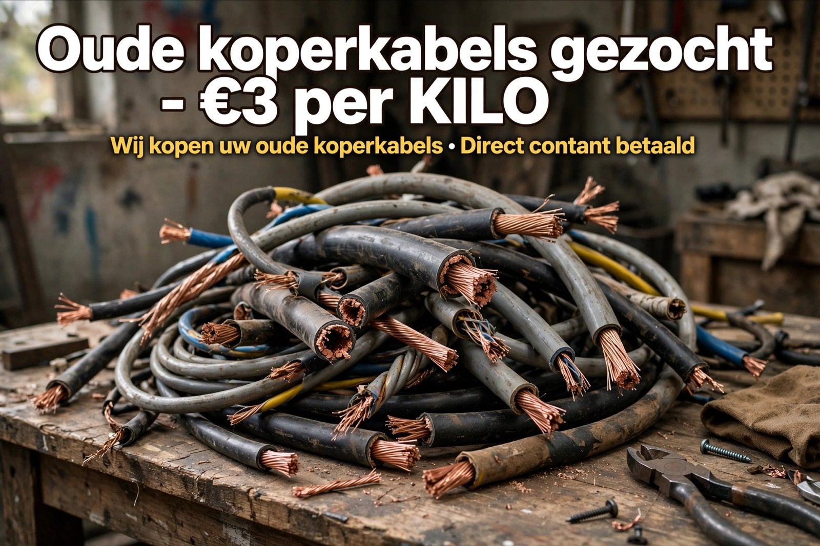Oude koperkabels gezocht - €3 per KILO, Ophalen of Verzenden, Gebruikt, Kabel of Snoer