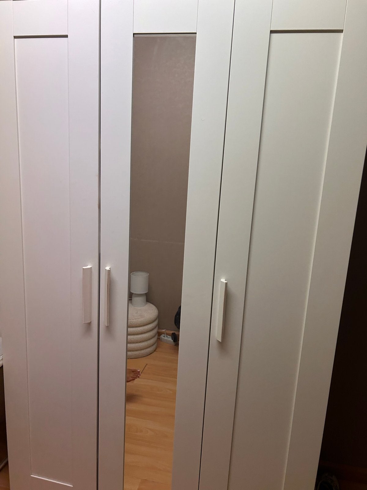 Witte kledingkast met spiegeldeuren, Ophalen, Gebruikt, 100 tot 150 cm, 150 tot 200 cm