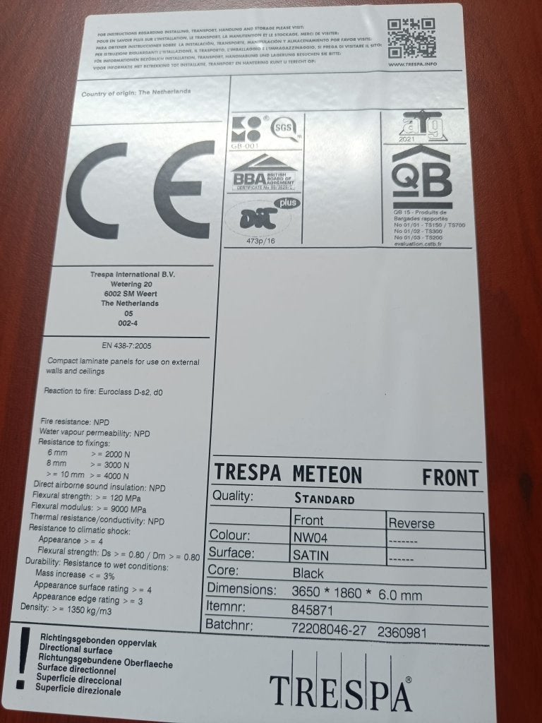 Trespa origineel Nieuw! 365cmx186cm, Ophalen, Nieuw, Overige materialen, Minder dan 20 mm