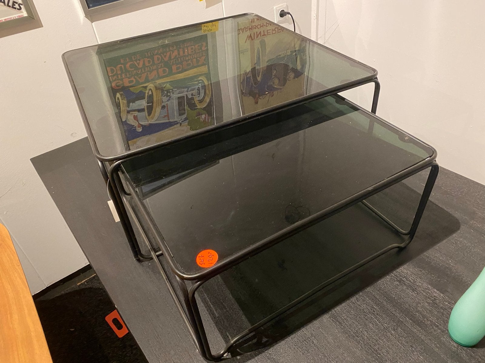 Salontafel set zwart smoke glas afgeronde hoeken
