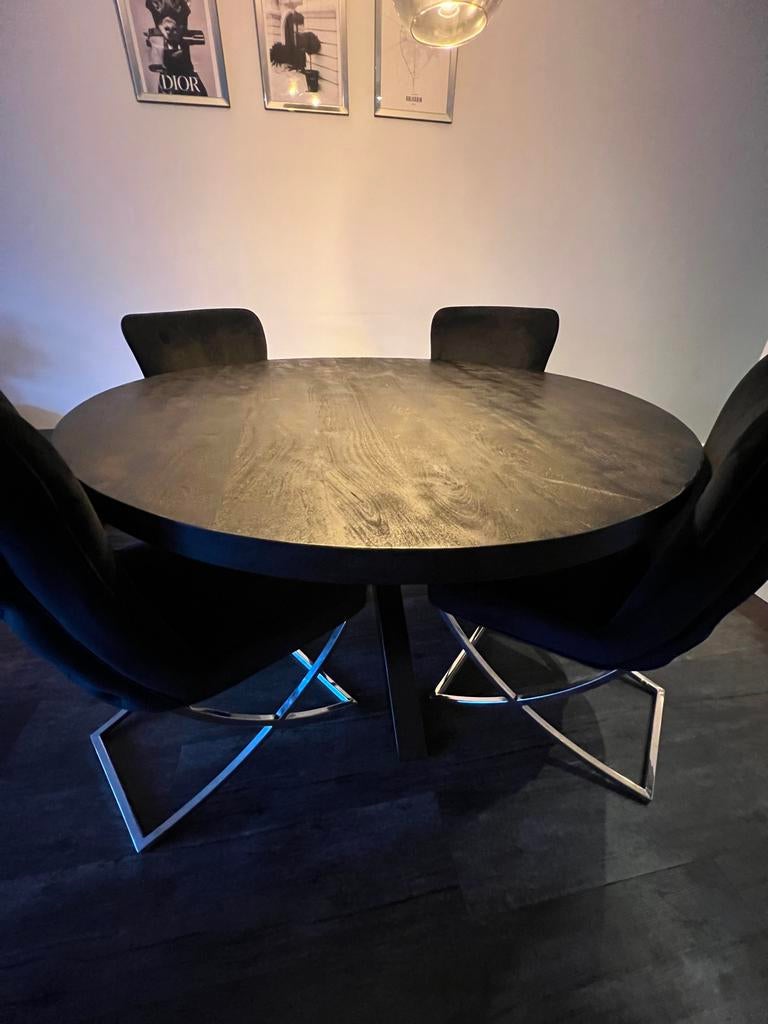 Ronde mangohouten eettafel 150cm - Geschikt voor 4 personen, Ophalen, 100 tot 150 cm, Rond, Zo goed als nieuw