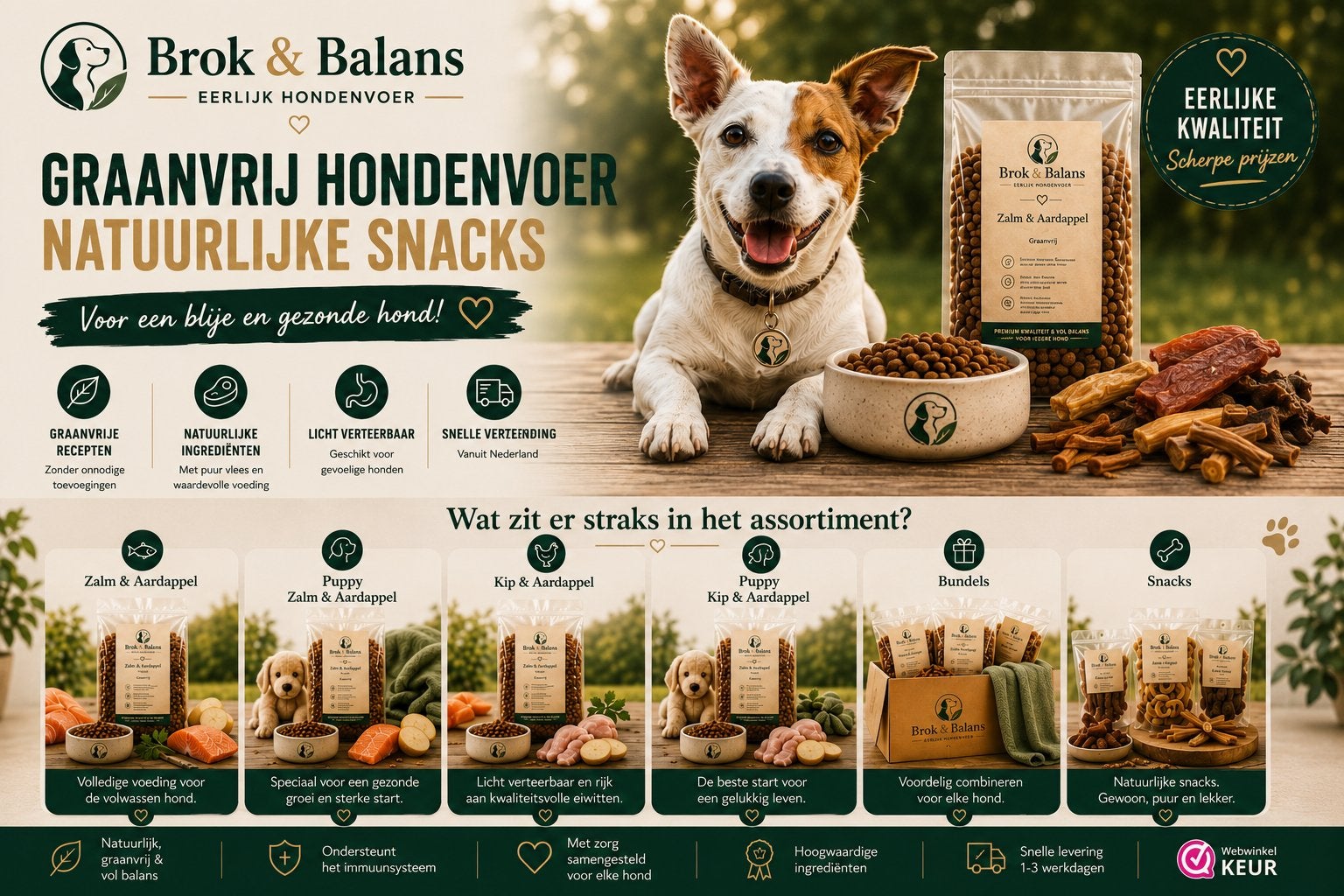 Graanvrij hondenvoer&natuurlijke hondensnacks Brok & Balans, Ophalen of Verzenden, Hond