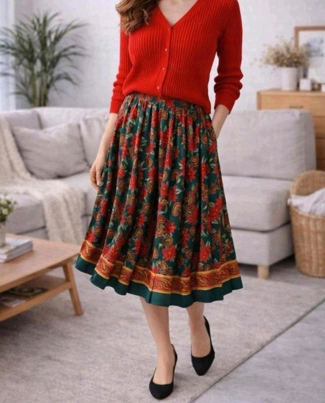 Vintage Leslie Fay Midi Rok met Bloemenprint – Maat 38/40, Maat 38/40 (M), Ophalen of Verzenden, Zo goed als nieuw, Leslie fay