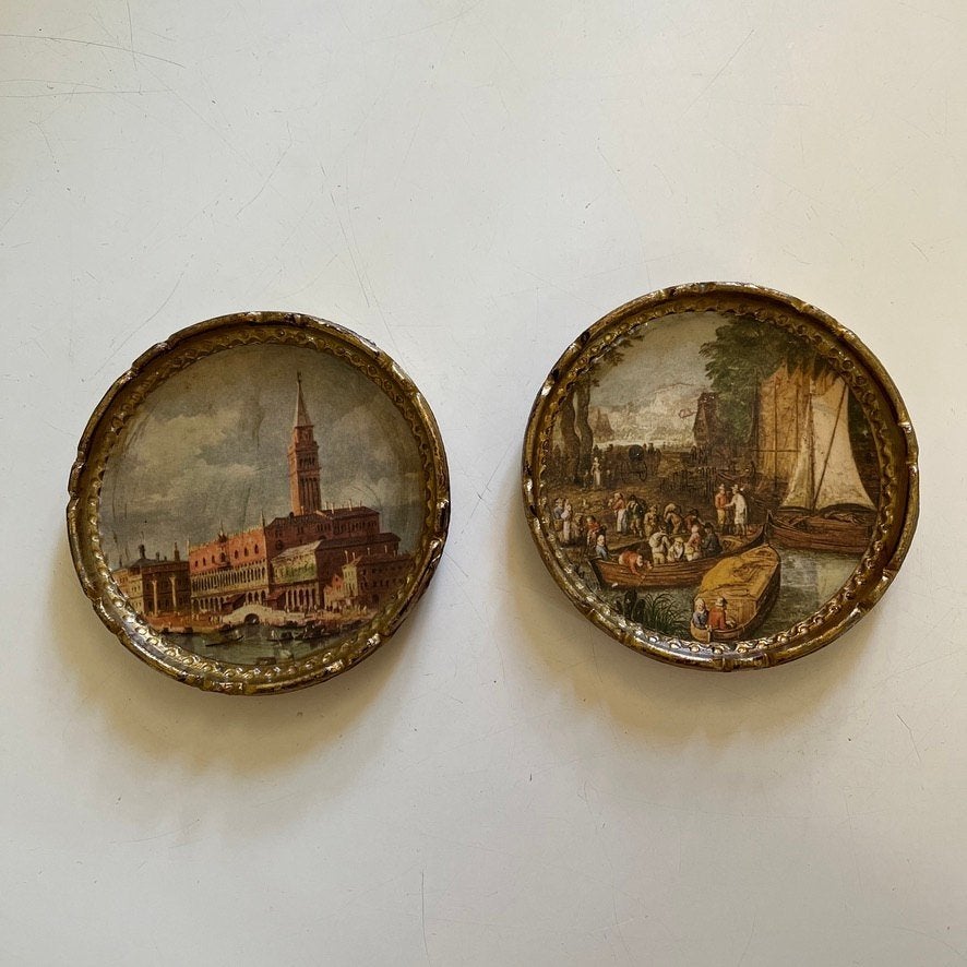 Twee Italiaanse ronde schilderijtjes, Antiek en Kunst, Ophalen of Verzenden