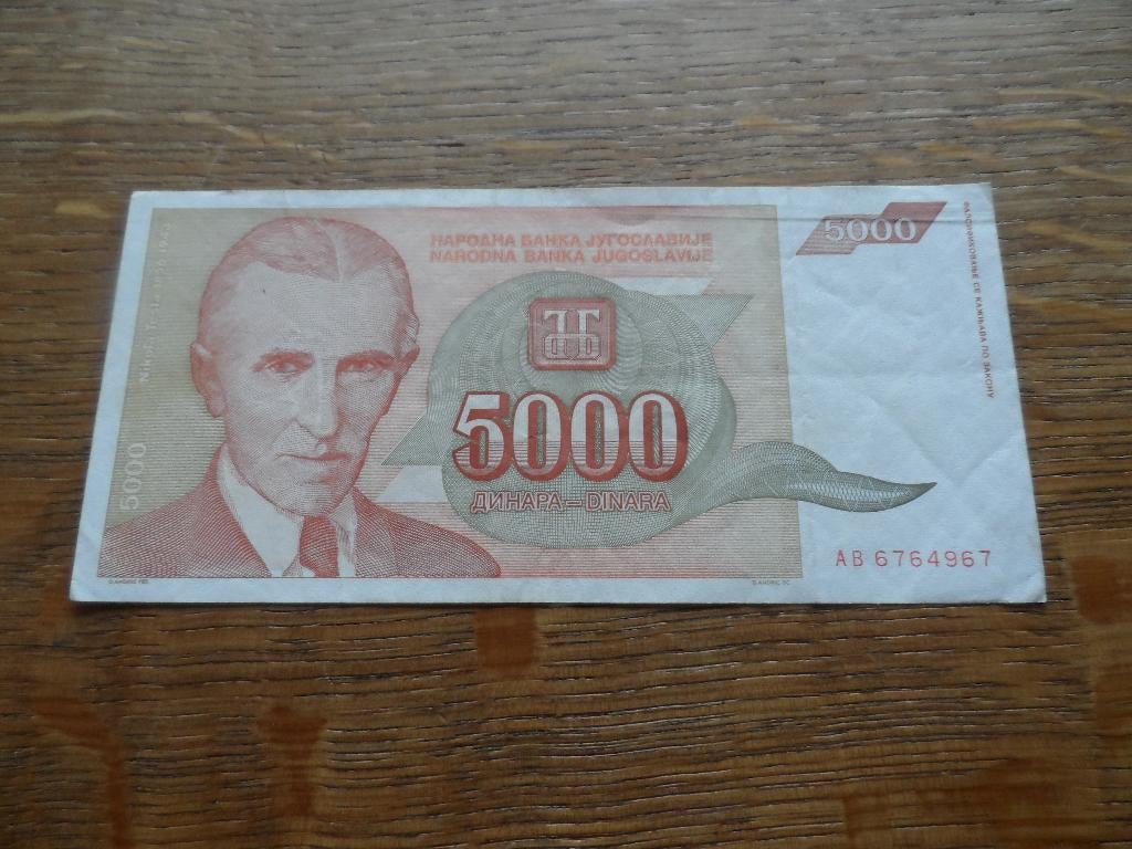 Joegoslavië 1 x 5000 dinar, Ophalen of Verzenden, Joegoslavië