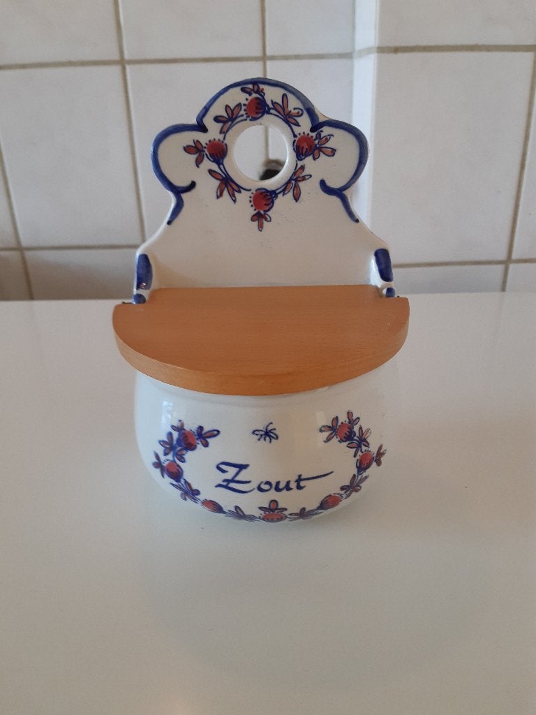 Vintage Delfts Blauw Zoutpotje met Houten Deksel, Antiek en Kunst, Antiek | Keramiek en Aardewerk, Ophalen of Verzenden