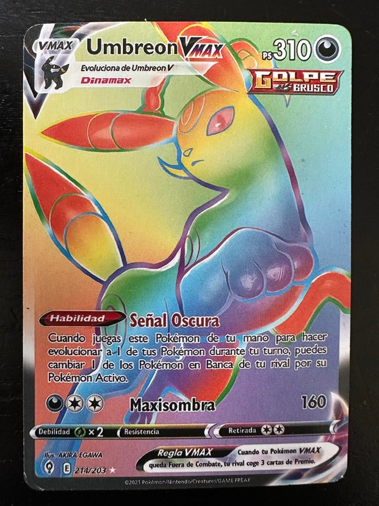Pokémon Umbreon VMAX Rainbow Rare kaart 214/203, Hobby en Vrije tijd, Verzamelkaartspellen | Pokémon, Ophalen, Gebruikt, Losse kaart