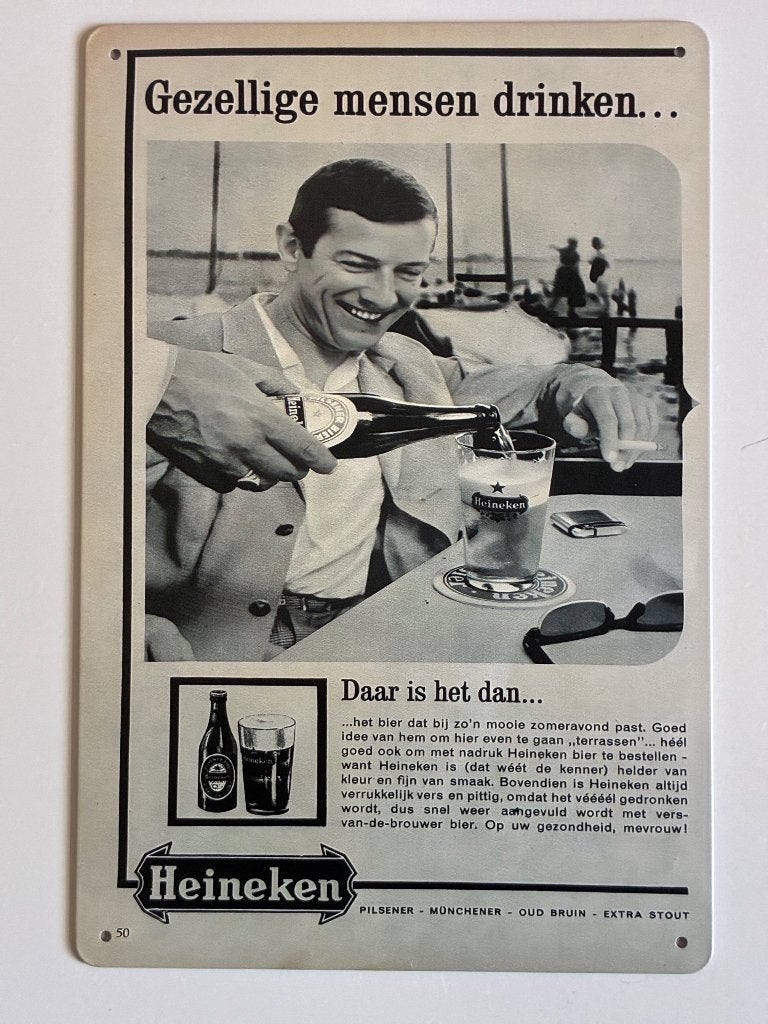 oude reclame heineken jaren 50 Metalen wandbord 20 x 30 cm, Verzamelen, Ophalen of Verzenden, Nieuw, Reclamebord, Plaat of Schild