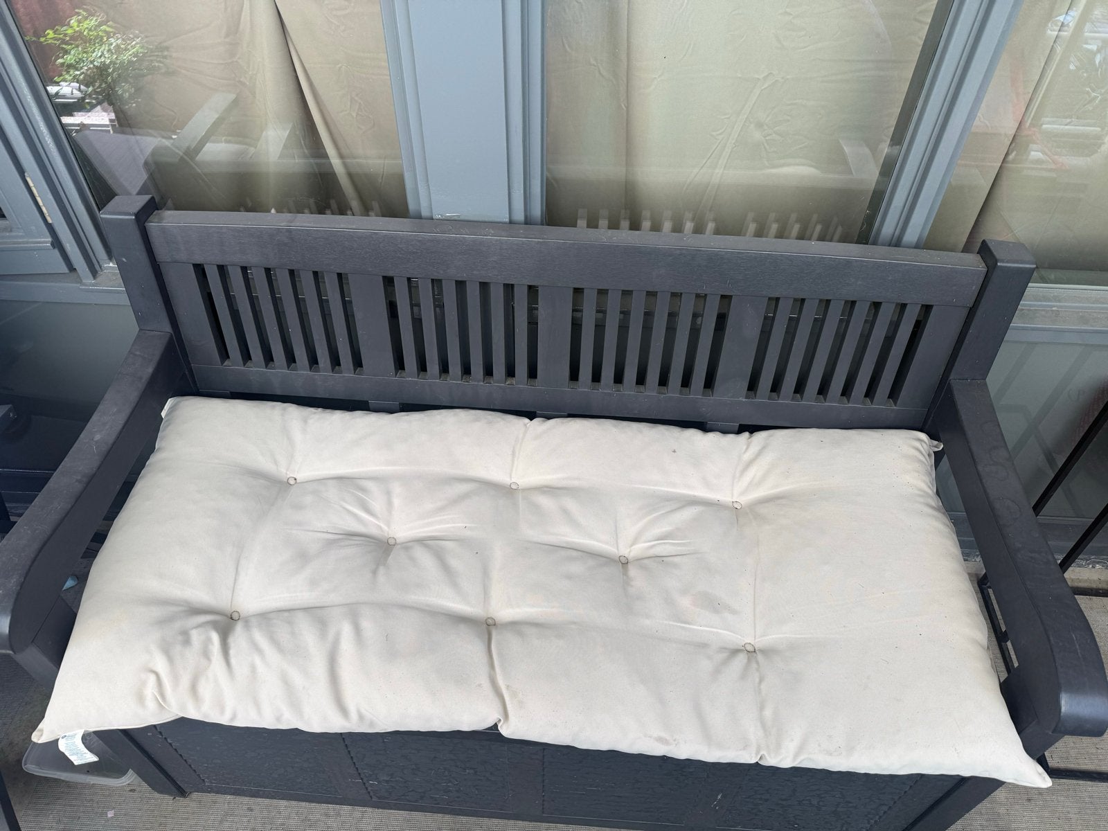 Tuinbank met opbergruimte en kussen, Tuin en Terras, Tuinbanken, Ophalen, Gebruikt, Kunststof