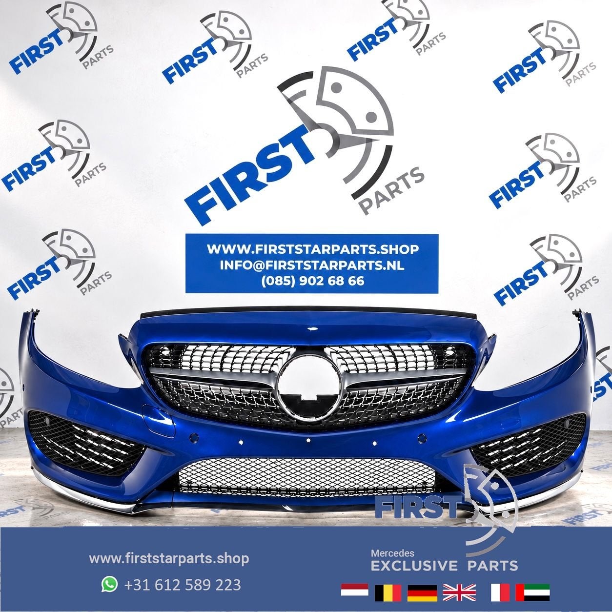 W205 AMG Voorbumper + Diamond GRIL A2058850925 Mercedes C Kl, Gebruikt, -, Voor, Ophalen of Verzenden