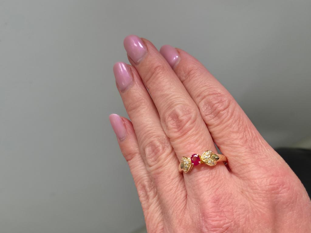 14 Karaat gouden Ring met Robijn & Diamanten, Ophalen of Verzenden, Goud, Ring, Met edelsteen