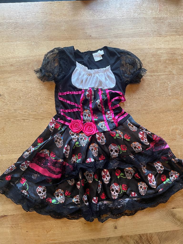 Mexicaans Schedel Jurk (carnaval/verkleedkleren), Kinderen en Baby's, Carnavalskleding en Verkleedspullen, Ophalen, Gebruikt, 122 t/m 128