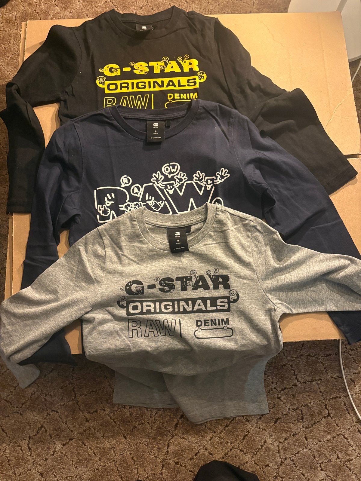 G-Star Raw Jongens Longsleeves Set van 3, Kinderen en Baby's, Kinderkleding | Maat 128, Ophalen, Zo goed als nieuw, Jongen, Shirt of Longsleeve