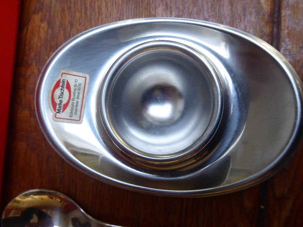 2 vintage rvs eierdopjes , Tischfein, Antiek en Kunst, Ophalen of Verzenden