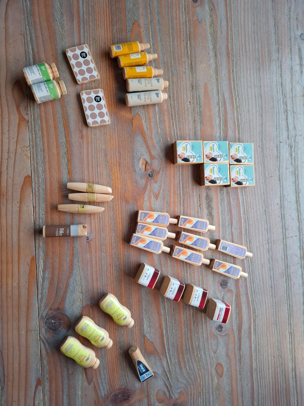 Set houten mini's voor speelkeuken/winkeltje, Ophalen, Gebruikt, Overige typen