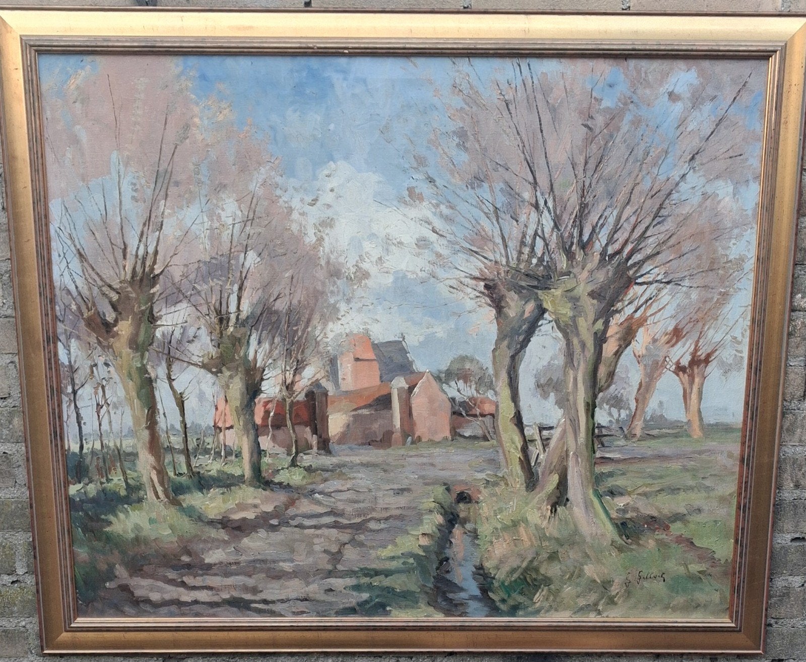 Het fluisteren der Knotwilgen. Sign. 100/90 cm., Doek, Impressionistisch, Ophalen of Verzenden, Landschap