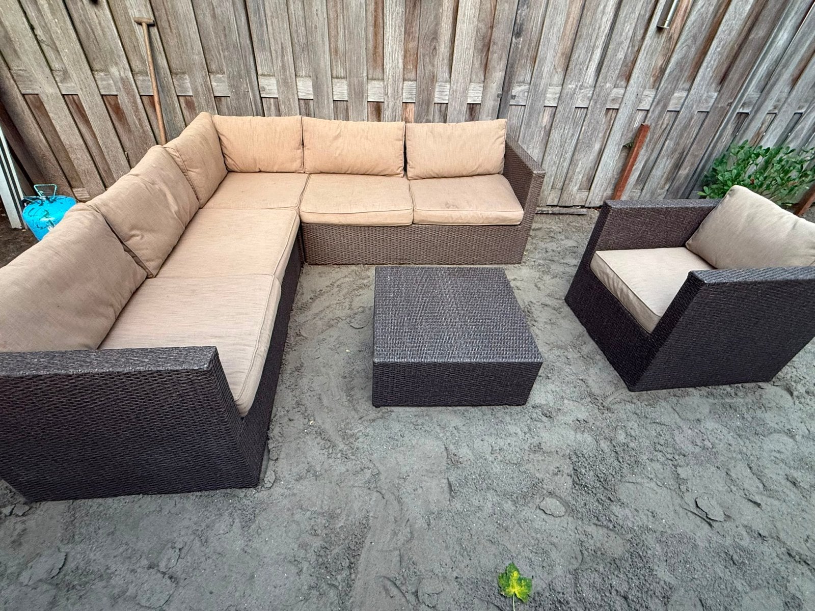 Wicker Loungeset met Hoekbank, Stoel en Salontafel, Tuin en Terras, Ophalen, 5 zitplaatsen, Gebruikt, Loungeset