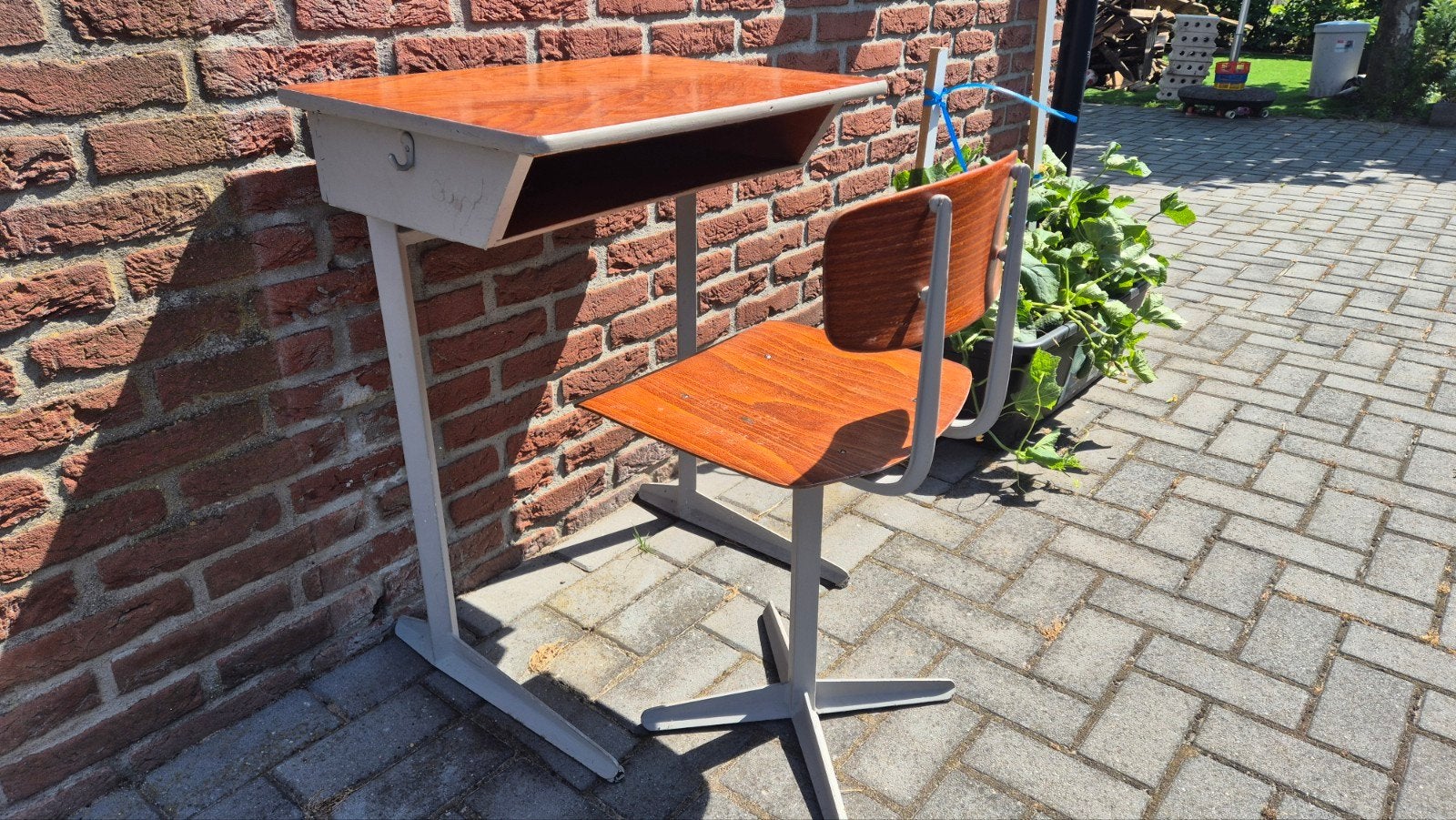Vintage Schoolbureau met Stoel - Jaren '70 Stijl, Ophalen, Gebruikt, Hout, Schoolbureau