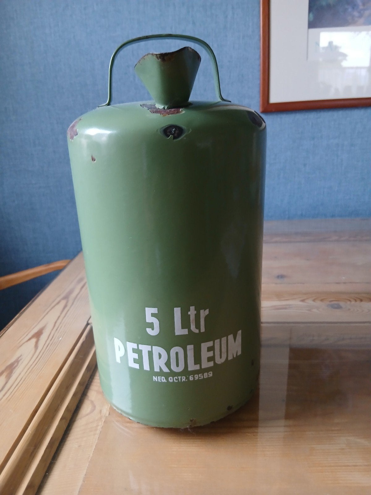 Vintage 5 Liter Petroleum Kan - Groen Emaille, Antiek en Kunst, Ophalen of Verzenden