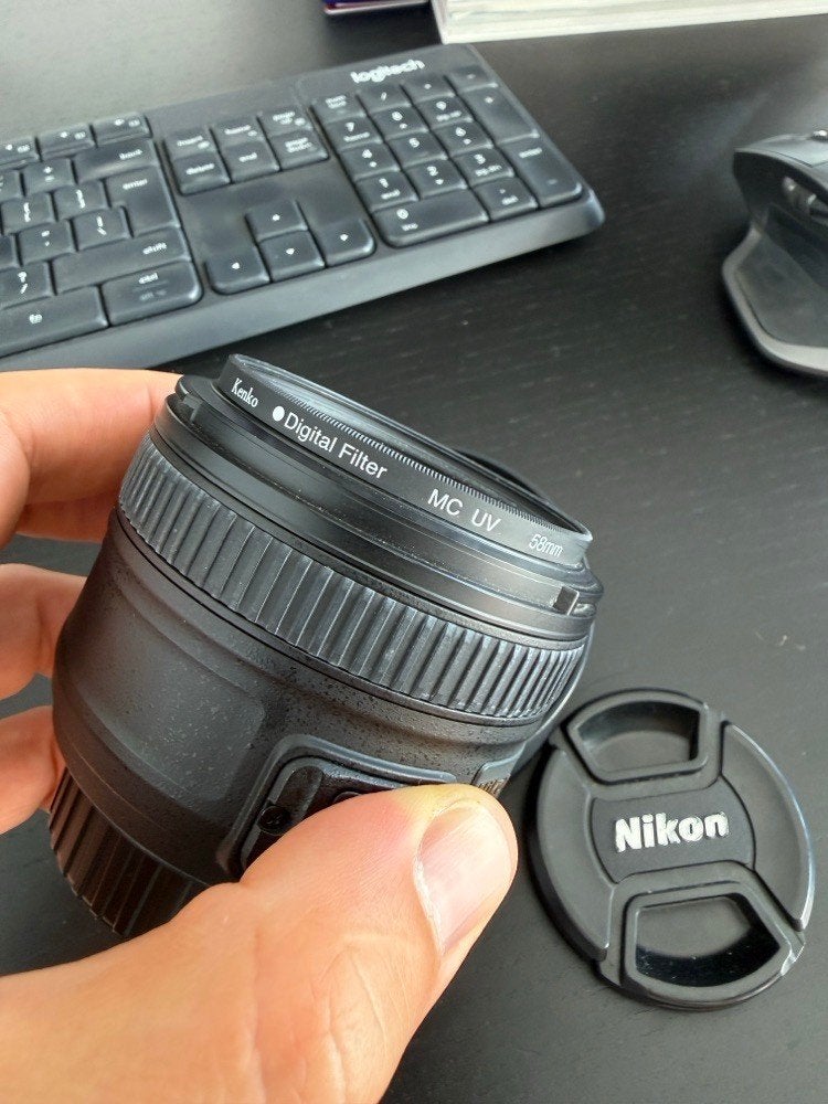 Nikkor 50mm 1.8G lens (Nikon F) + zonnekap en UV-filter, Audio, Tv en Foto, Nikon, Ophalen of Verzenden, Zo goed als nieuw, Standaardlens