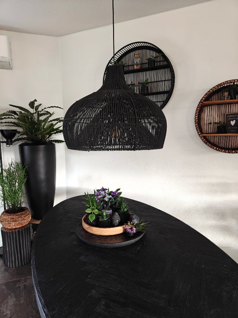 Rotan hanglamp zwart Maggie - Ø55cm Ø60cm, Ophalen, Overige materialen, Gebruikt, E27 (groot)
