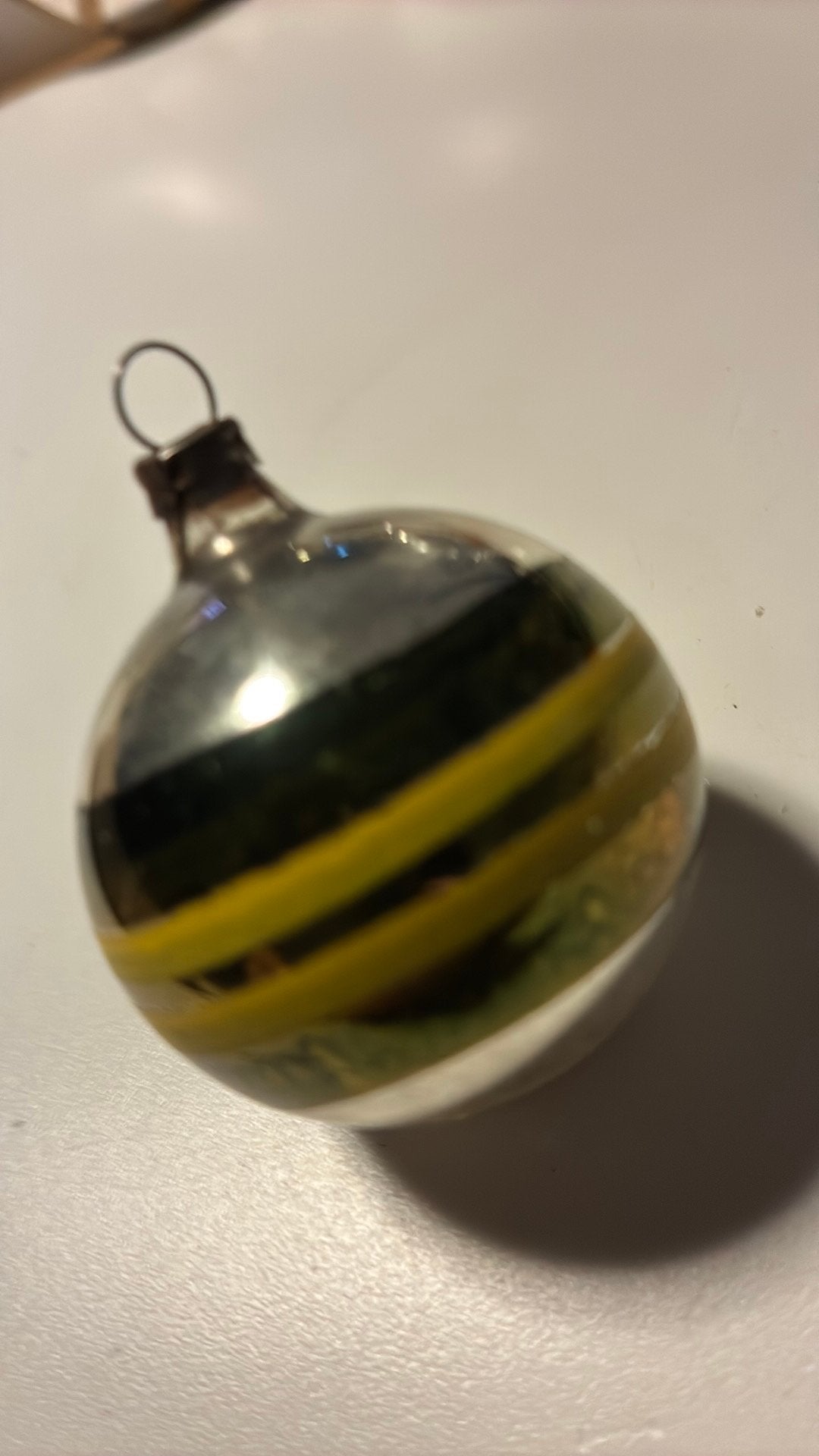 Vintage antieke kerstbal, groen feathertree, Ophalen of Verzenden, Zo goed als nieuw