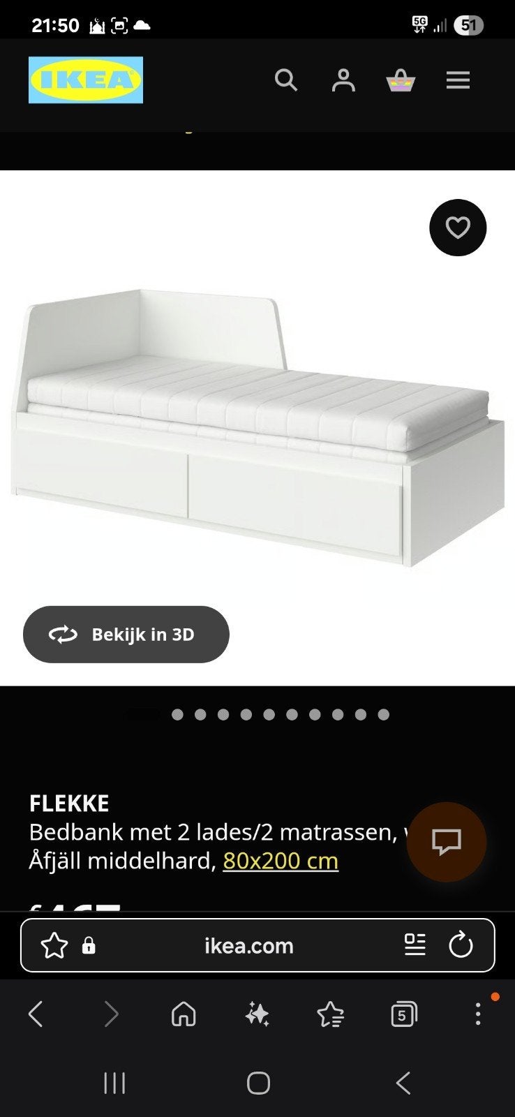 IKEA FLEKKE Bedbank 80x200 cm - Zo goed als nieuw, Eenpersoons, Wit, Ophalen of Verzenden, Zo goed als nieuw