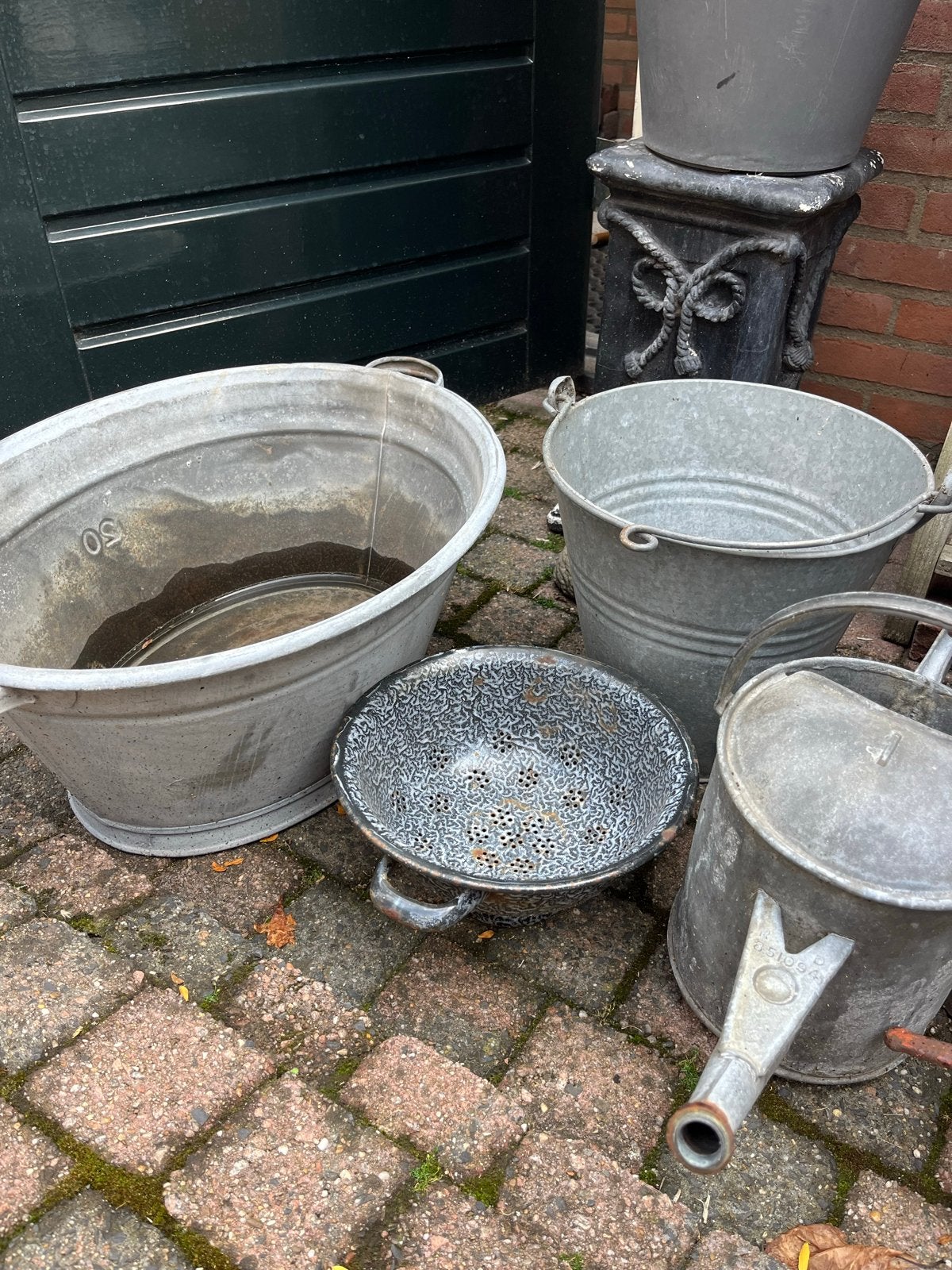 Vintage Zinken Tuindecoratie Set - Melkbus, Gieter, Kuip, Ophalen
