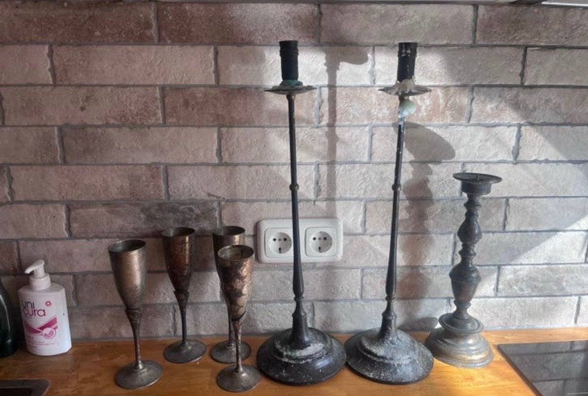 Antieke kandelaars en bekers van koper/brons, Ophalen of Verzenden, Koper of Brons