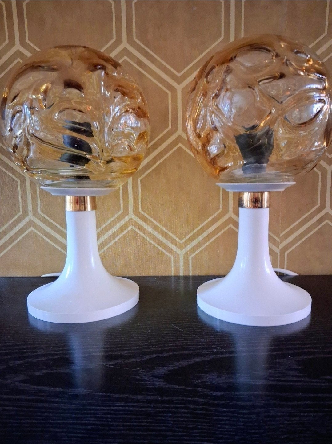Set vintage Doria Leuchten tafellampen space age 70er, Bruin, Ophalen of Verzenden, Glas, Modern