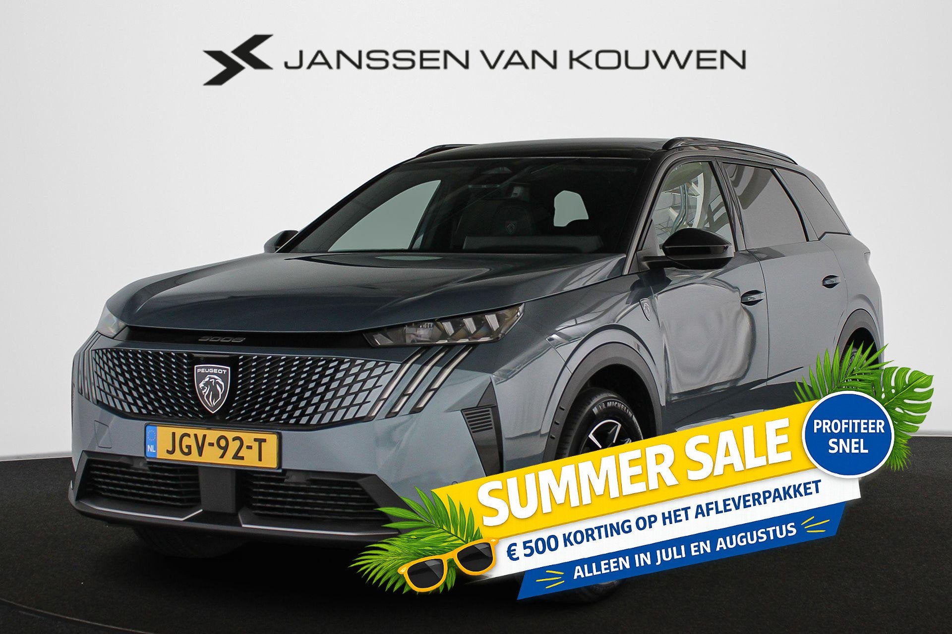 Peugeot 5008 1.2 Hybrid 145 GT 7p 360-Camera Stoelverwarming, 145 pk, Gebruikt, 1199 cc, Blauw