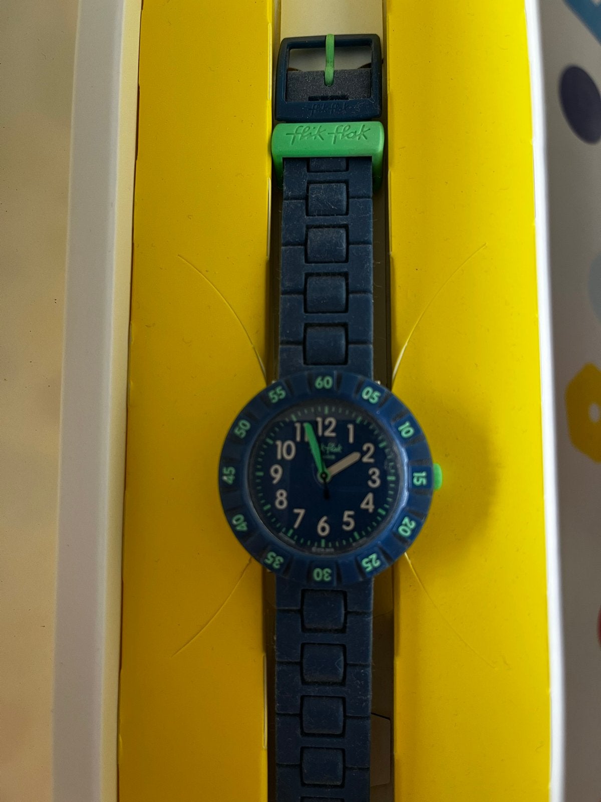 Flik Flak kinderhorloge - Blauw met groene accenten, Ophalen, Zo goed als nieuw, Blauw, Jongen of Meisje