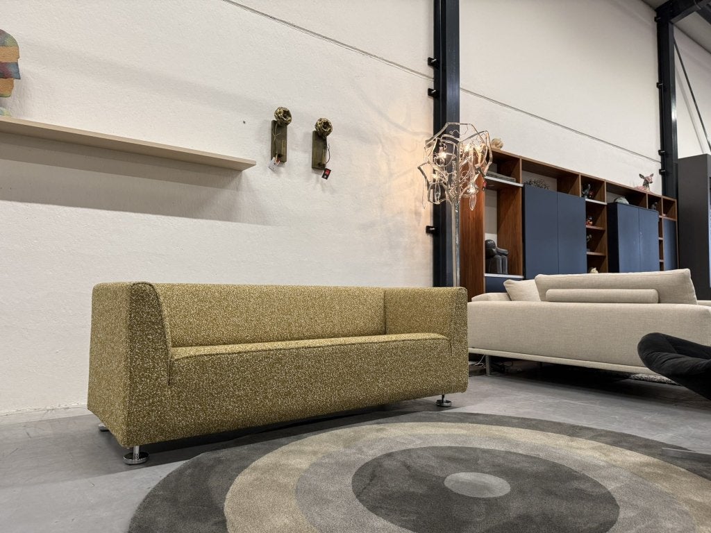 Nieuw Gelderland 4800 2,5 zits bank 190 Geel wit Stof, 150 tot 200 cm, Ophalen of Verzenden, Rechte bank, Info@gelderlanddesign.com