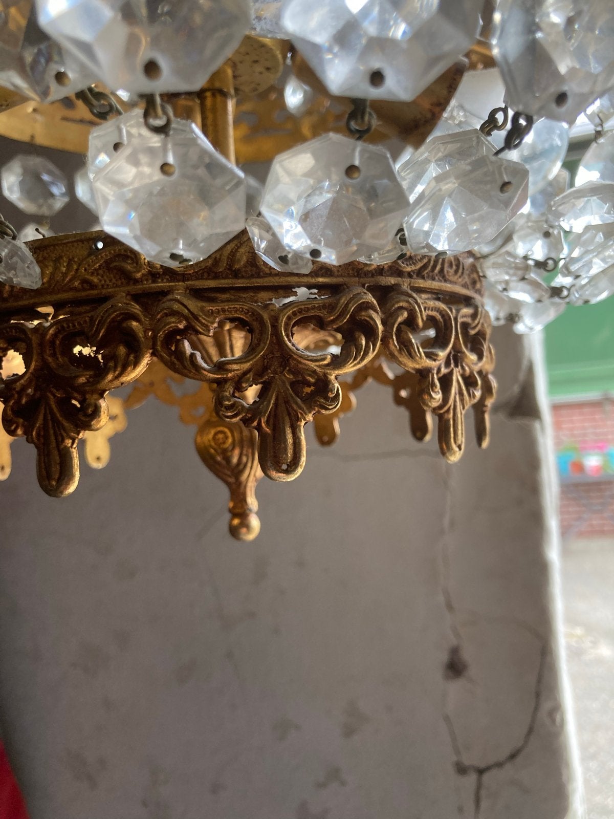 Vintage Kroonluchter met glas Kristallen, Ophalen