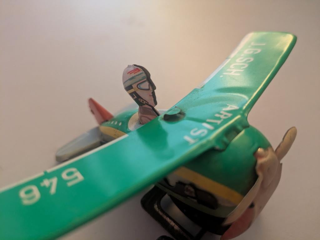 Vintage blikken vliegtuig speelgoed - opwindbaar, Antiek en Kunst, Ophalen of Verzenden