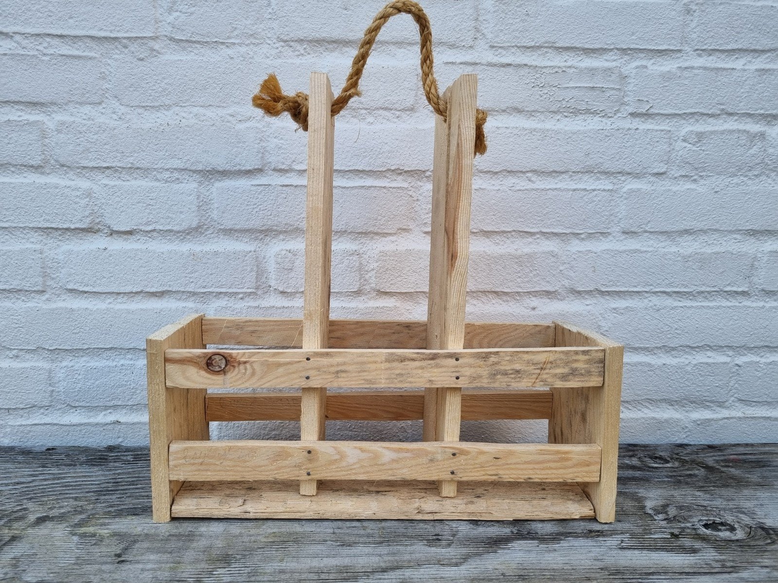 Houten flessendrager, handgemaakt, Overige typen, Hout, Ophalen of Verzenden, Zo goed als nieuw