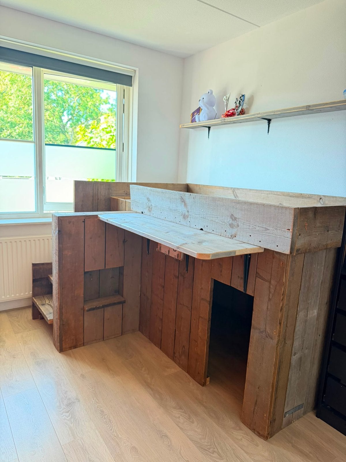 Robuuste steigerhouten half-hoogslaper, Ophalen, Gebruikt, 180 cm of meer, 85 tot 100 cm