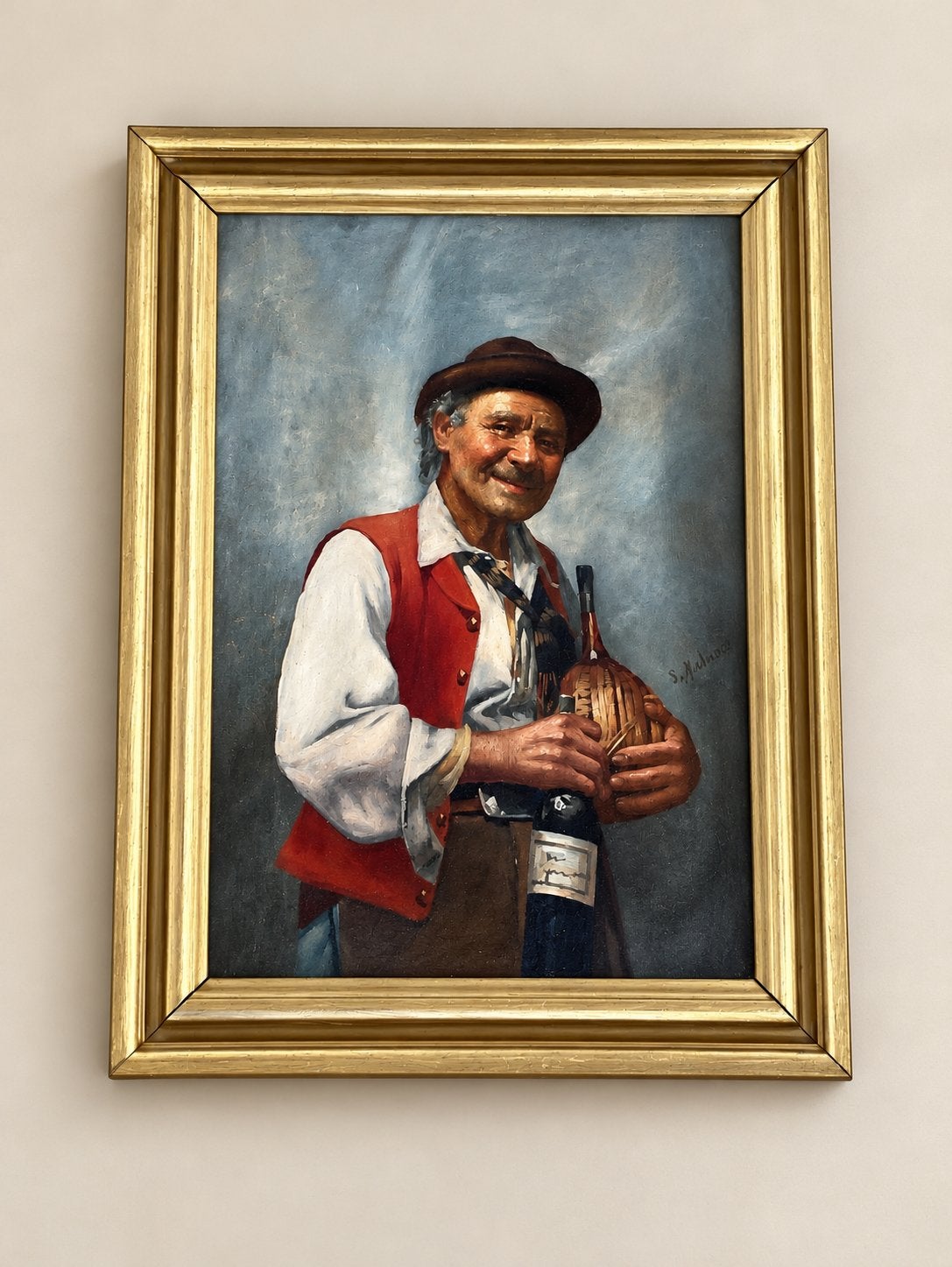 Olieverfschilderij Salvatore Maresca Italië eind 19e eeuw, Antiek en Kunst, Ophalen, Doek, Portret of Personen, Gesigneerd