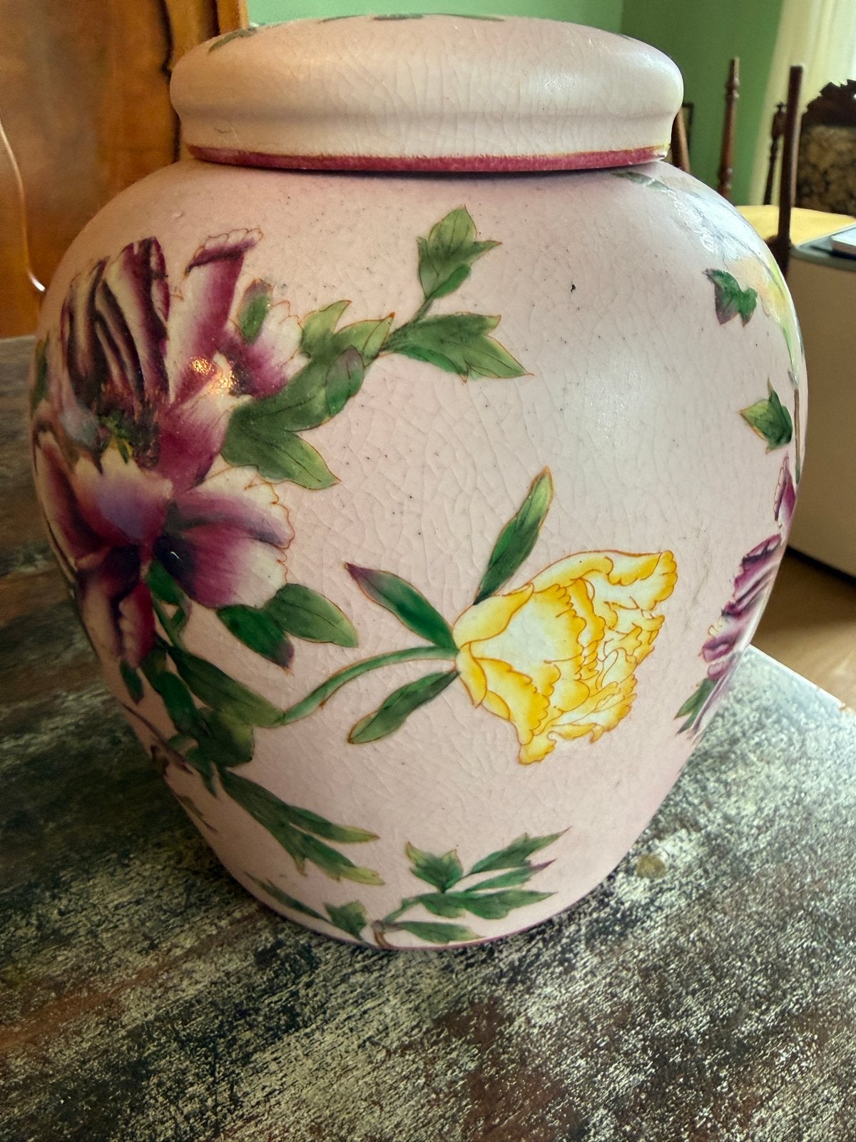 Antieke Chinese gemberpot met bloemmotief, Ophalen