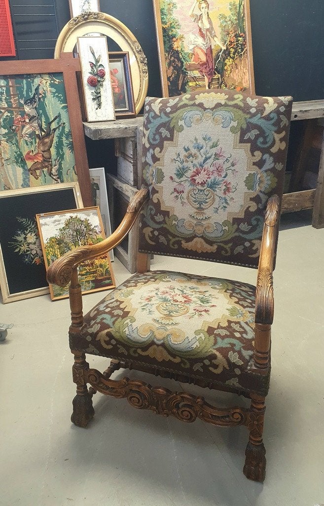 2142 antieke ridderstoel fauteuil koningsstoel zetel swiet, Huis en Inrichting, Ophalen, Gebruikt, 75 tot 100 cm, 50 tot 75 cm