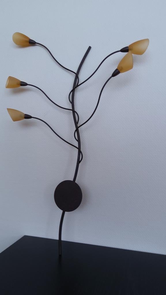 Vintage wandlamp met 5 hoefijzer glazen kap, Ophalen of Verzenden, Gebruikt, Glas, Vintage, Decoratief