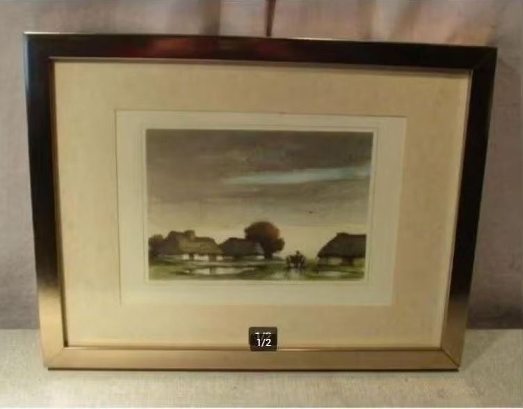 Mooie Gravure 'Valavond' - Dirk Baksteen - 44x34, Antiek en Kunst, Ophalen of Verzenden, Landschap, Gravure, Ingelijst