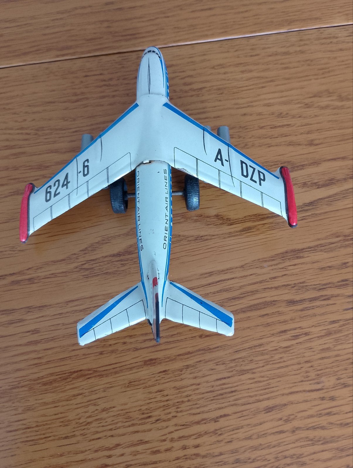 Vintage blikken vliegtuig Orient Air Lines speelgoed, Antiek en Kunst, Ophalen