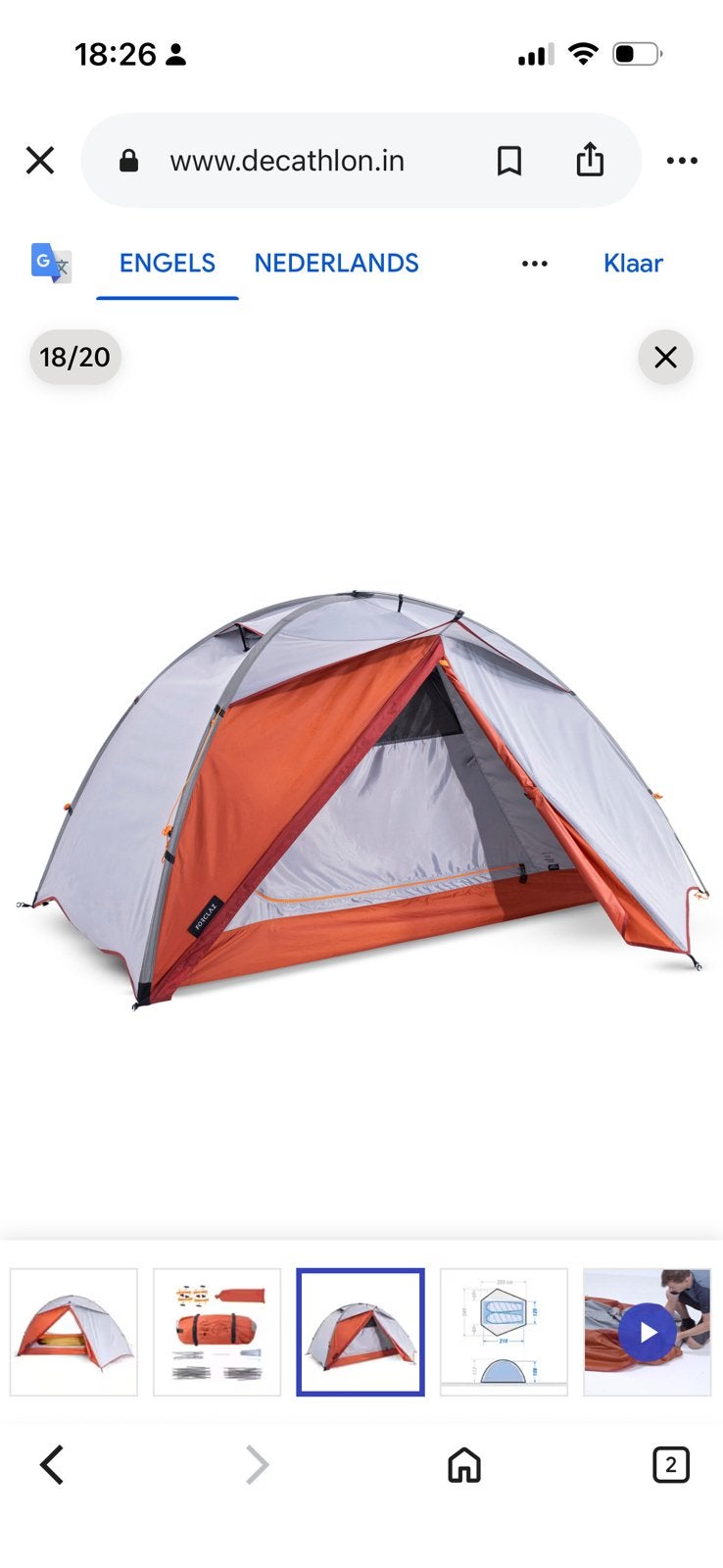 2 persoons tent + comfortabel luchtbed, Ophalen, Zo goed als nieuw, Tot en met 2