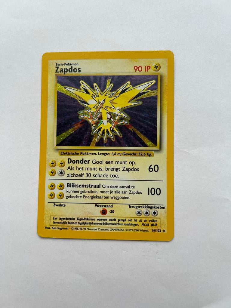 Pokémon Zapdos 16/102 Holo Basis-Pokémon, Ophalen of Verzenden, Gebruikt, Losse kaart, Foil
