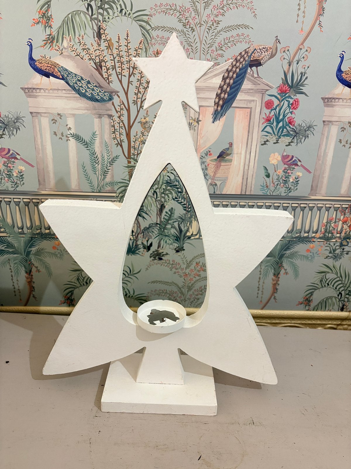 Prachtige Houten Kerstboom Ster Rustieke Theelichthouder, Ophalen of Verzenden, Zo goed als nieuw