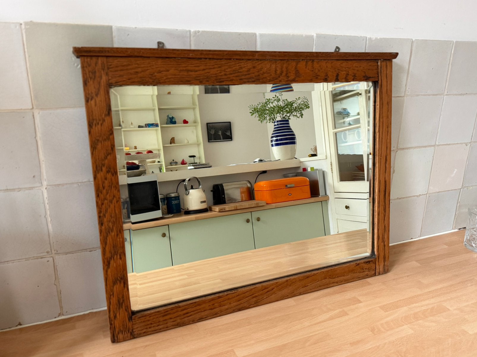 Prachtige Antieke Vintage Oude Houten Spiegel Antiek Hout, Huis en Inrichting, Ophalen, Zo goed als nieuw, Minder dan 100 cm, Rechthoekig