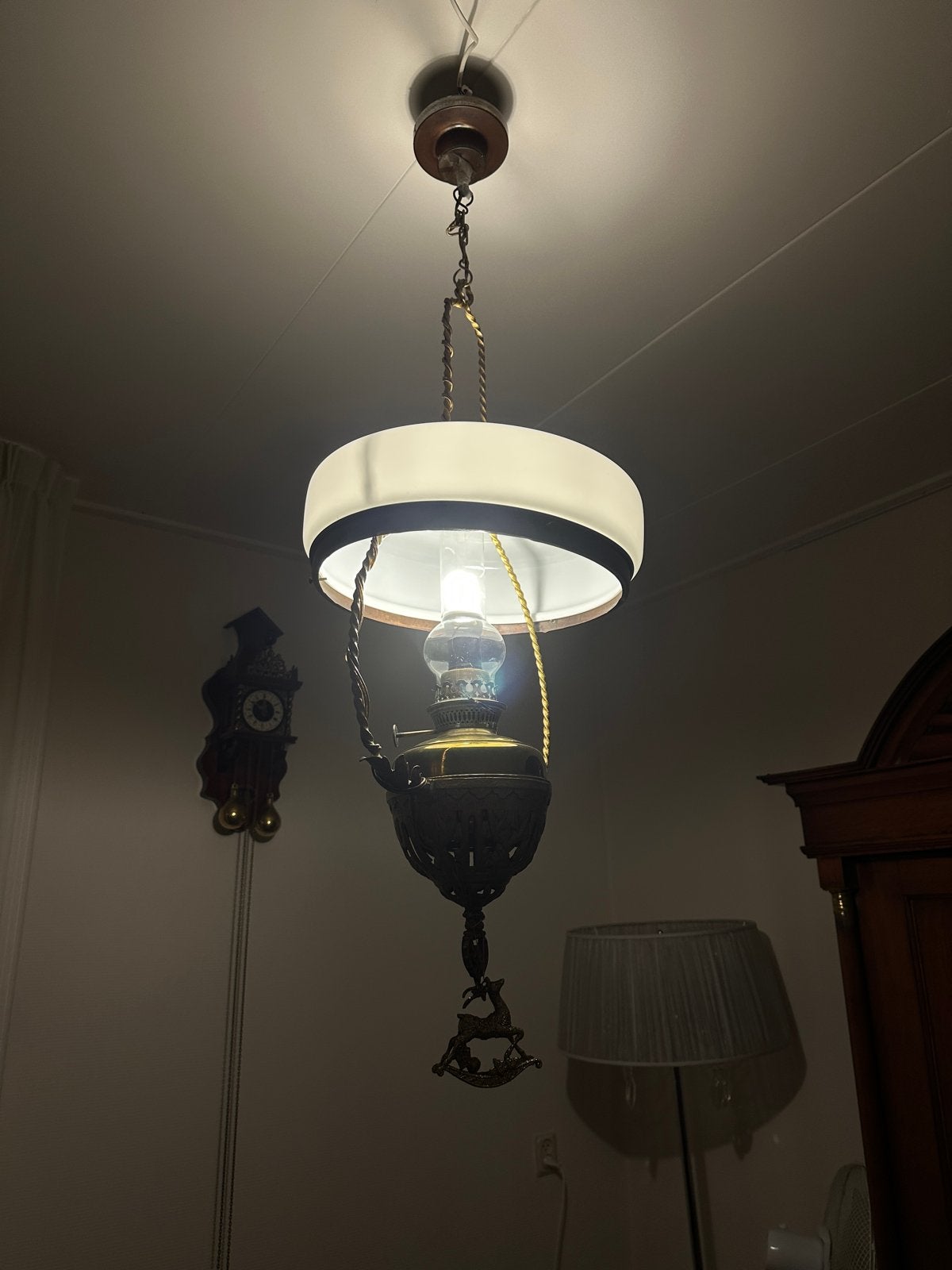 Antieke hanglamp - Olie/Petroleumlamp stijl, Antiek en Kunst, Ophalen