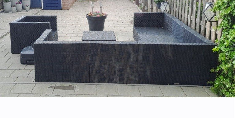 Zwarte royal patio Loungeset met Kussens - gebruikt, Ophalen, Gebruikt, Bank, Meer dan 8 zitplaatsen