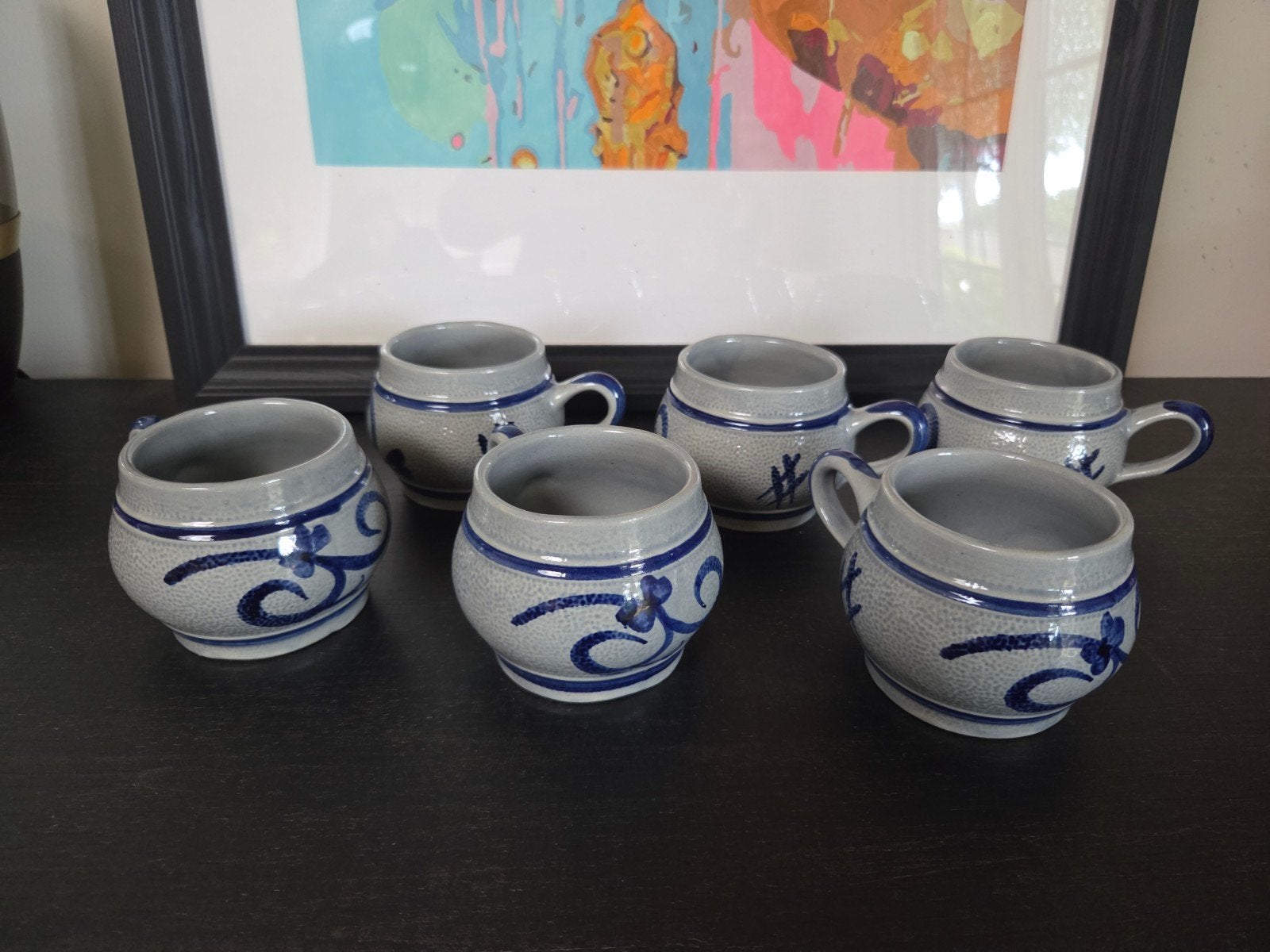 Set van 6 Gerzit steengoed mokken - Vintage W. Germany, Ophalen of Verzenden